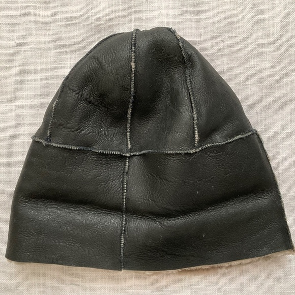 Shearling Black Leather Unisex O/S Hat NEW